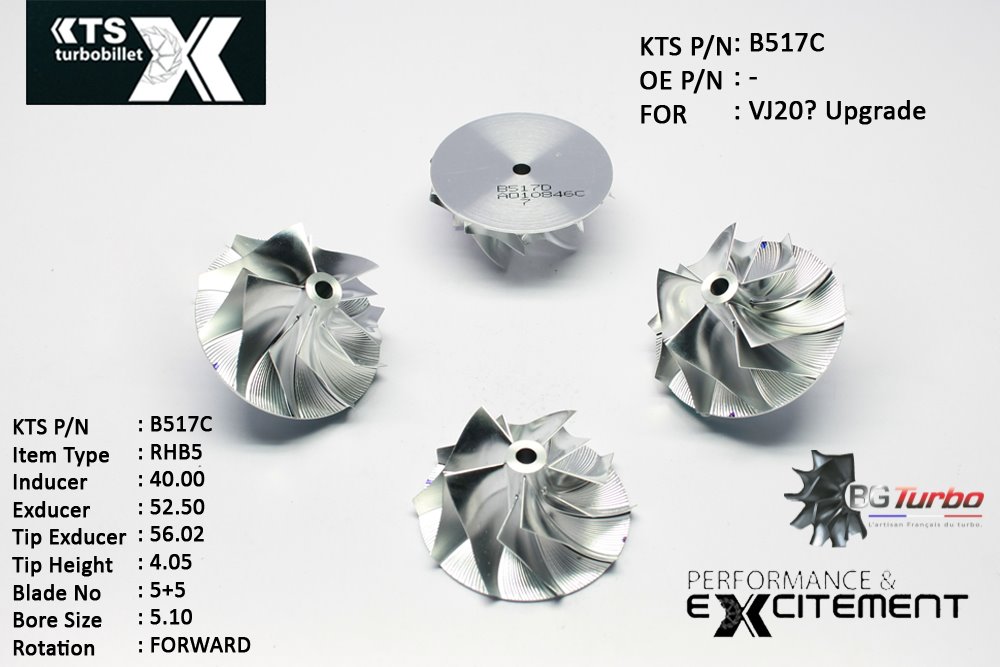 Turbo ROUE FORGÉE MFS PERFORMANCE - 5+5 PALES - INDUCER : 40 - EXDUCER : 52,5 - TYPE : RHB5ANGLE : 55° - ROTATION : Forward - SUPER BACK : 0 - BORE SIZE : 5,1
